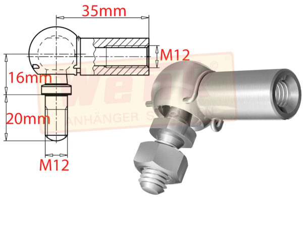 Kugelgelenk M12/M12 CS Rechtsgewinde DIN 71802