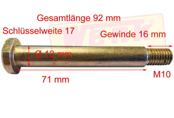 Lagerbolzen M10 D:12mm GL:92mm zu BPW Handbremshebel