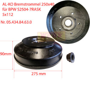 Bremstrommel 250x40 BPW S2504-7RASK 5x112 Höhe:90mm