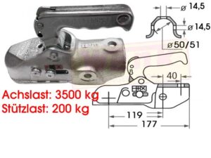 Kugelkupplung EM350RB D=50/51mm M14 kreuz