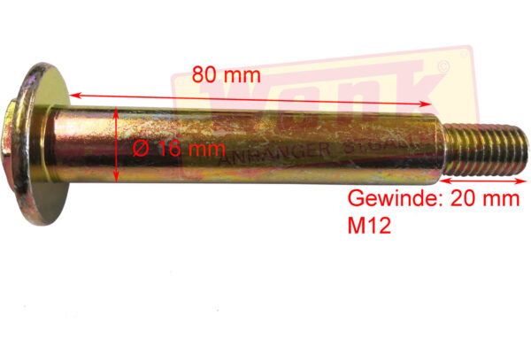 Lagerbolzen M12 D:16mm GL:108mm zu ALKO 161/251S Handbremshebel