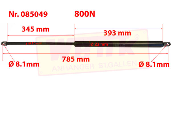 Gasfeder STABILUS 800N 345/785mm