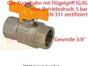 Gas-Kugelhahn 3/8 Zoll IG/IG mit Flügelgriff