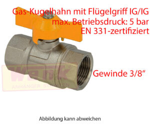 Gas-Kugelhahn 3/8 Zoll IG/IG mit Flügelgriff