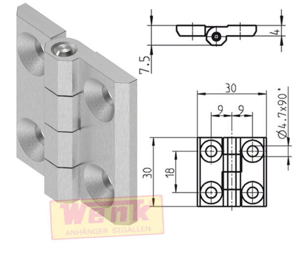 Scharnier 30x30mm Zinkdruckguss