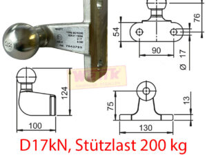 Flanschkugel/Kupplungskugel D17kN 200kg Stützlast