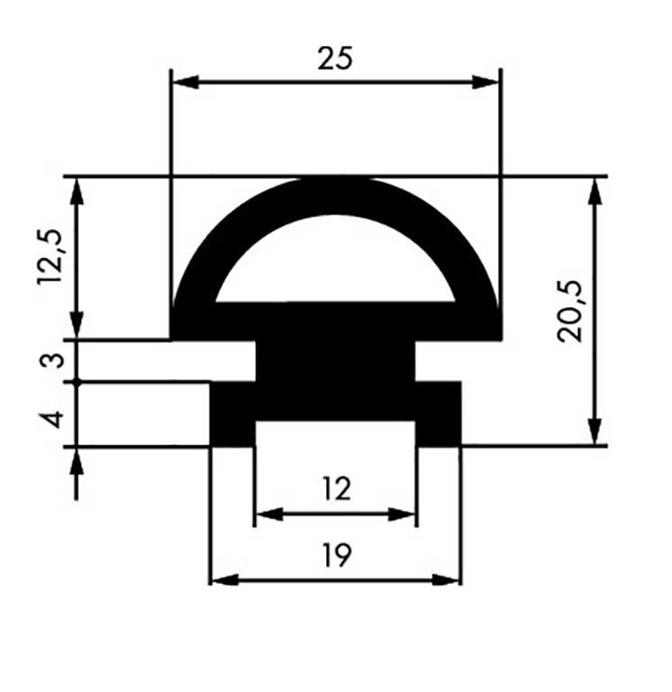 Gummidichtung zu C-Profil 25x20.5mm