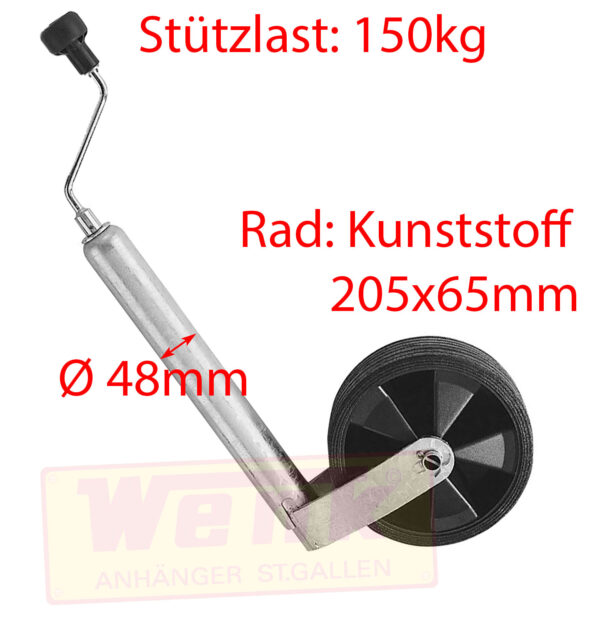 Stützrad 150kg D:48mm Kunststoffrad 205x65mm