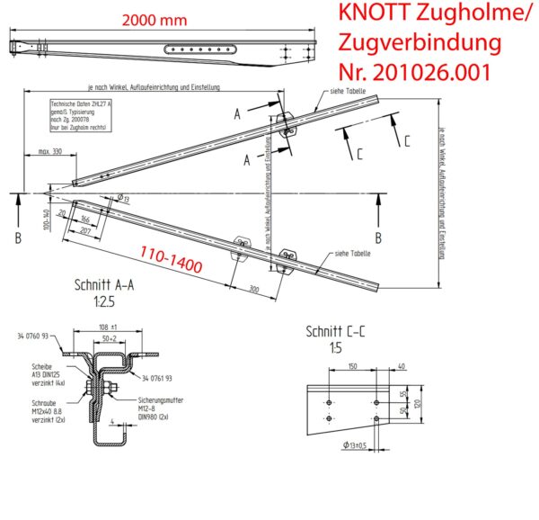 Zugholme/Zuggabel KNOTT ZHL27-A L:2000mm 1100-1400mm