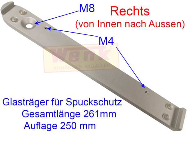 Glasträgeraufsatz rechts 250mm für Spuckschutz