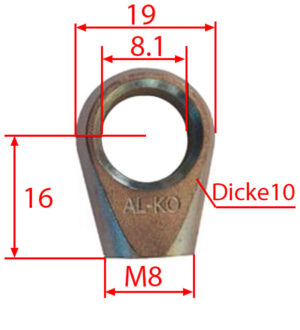 Auge zu ALKO-Gasfeder D:8.1mm M8 10x16mm