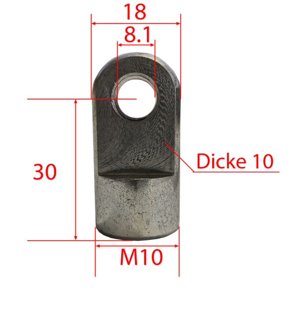 Auge zu ALKO-Gasfeder D:8.1mm GW:M10 flach gefräst