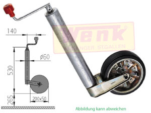 Stützrad ALKO 500kg D:60mm Hub:265mm