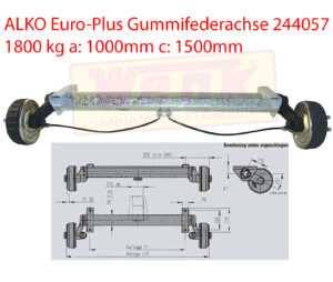 Achse ALKO 1800Kg A:1000mm C:1500mm Euro-Plus Gummifederachse
