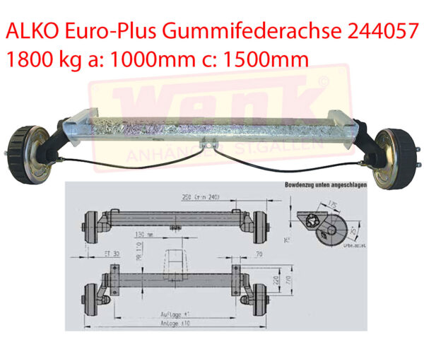 Achse ALKO 1800Kg A:1000mm C:1500mm Euro-Plus Gummifederachse