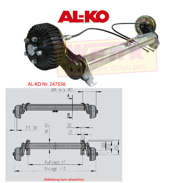 Achse ALKO 1500kg A:1000mm C:1450mm Euro Compakt