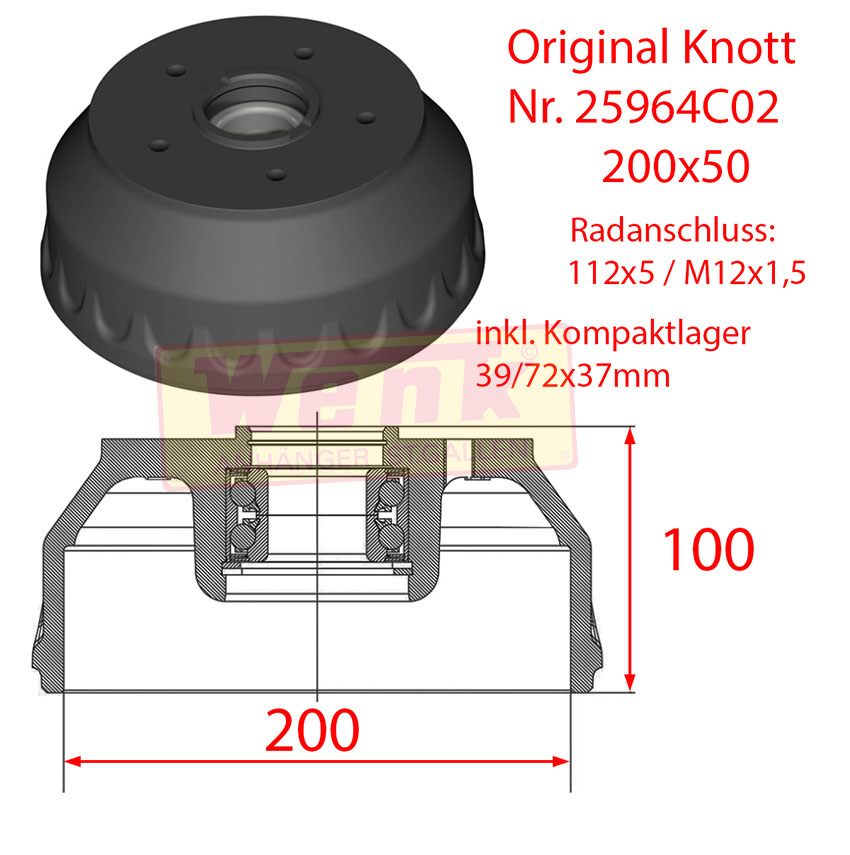 Bremstrommel Knott 25-2025 5-loch wd