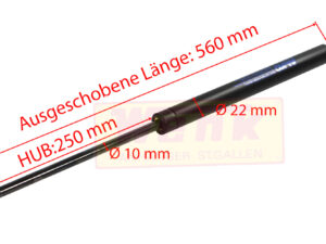 Gasfeder ALKO 900N GF10/22 L:560 Hub:250