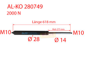 Gasfeder ALKO 2000N M10 L:618 Hub:275