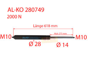 Gasfeder ALKO 2000N M10 L:618 Hub:275