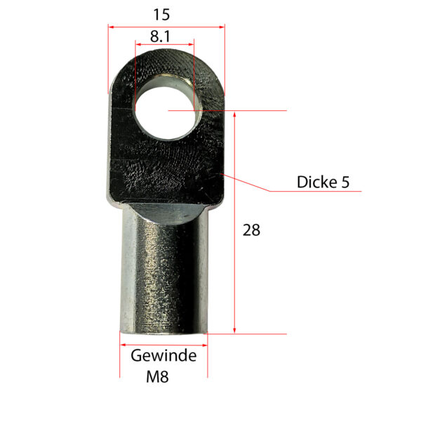 Auge zu ALKO-Gasfeder D:8.1mm GW:M8 flach gefräst