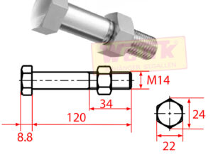 Schraube 6-KT M14x120 mit Mutter DIN931-8.8