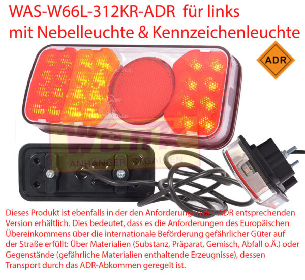 Rückleuchte LED WAS-312KR-ADR links NsL+KzL 12V-24V IP66/68