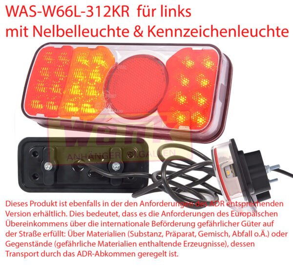 Rückleuchte LED WAS 312KR links NsL+KzL 12V-24V