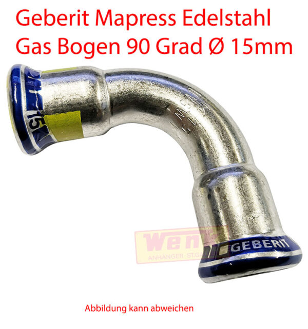 Gas-Bogen Edelstahl 90 Grad D:15mm