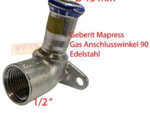 Gas-Anschlusswinkel 90 Grad Edelstahl D:15mm