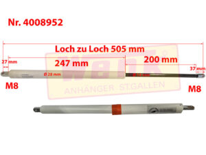 Gasfeder weiss Hub 200mm 900N-2500N einstellbar