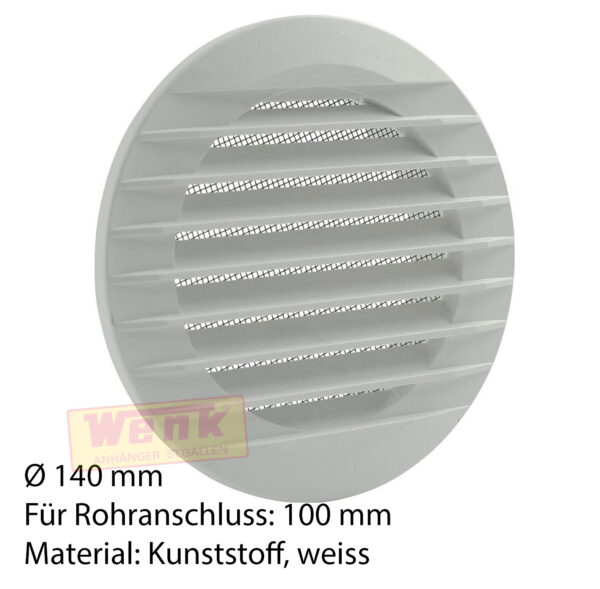 Lüftungsgitter 140mm rund weiss