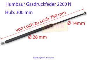 Gasfeder HUMBAUR 2200N L:750mm Hub:300mm