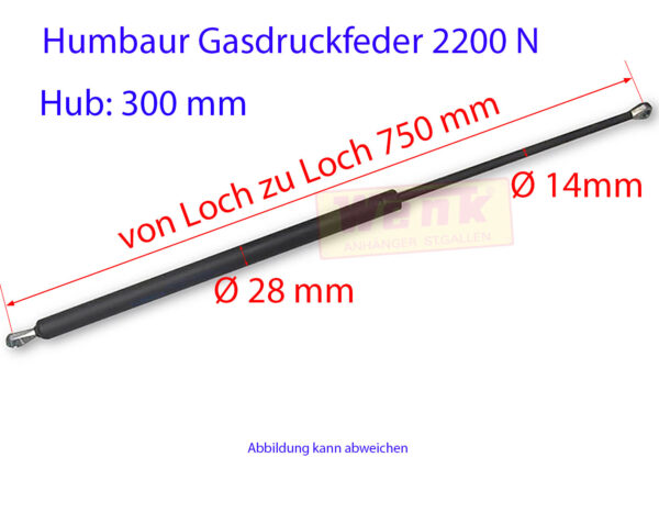 Gasfeder HUMBAUR 2200N L:750mm Hub:300mm