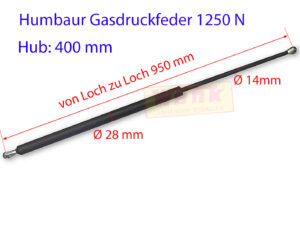 Gasfeder HUMBAUR 1250N L:950mm Hub:400mm