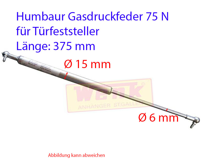 Gasfeder HUMBAUR 75N L:375mm für Türfesteller