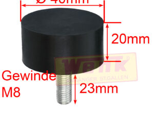 Gummipuffer D:40 H:20 Gewinde:M8x23mm