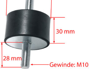 Gummipuffer D:50mm H:30mm 2xGewinde:10x28mm