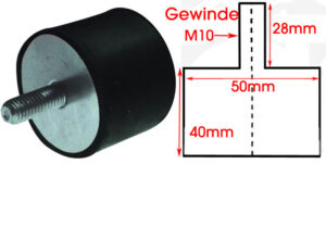 Gummipuffer D:50mm H:40mm Gew:M10x28mm