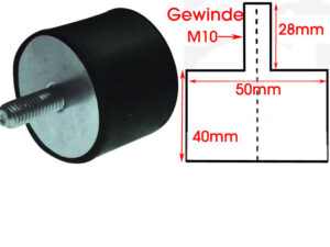 Gummipuffer D:50mm H:40mm Gew:M10x28mm