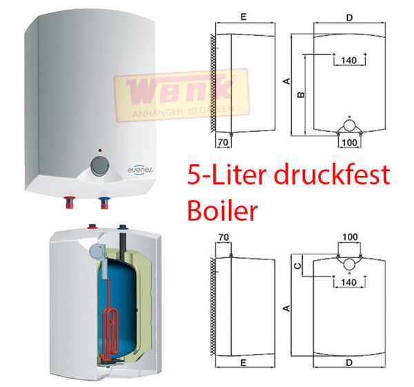 Boiler/Warmwasserspeicher 5l druckfest Übertisch elektrisch