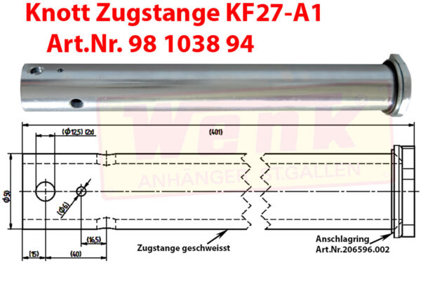 Zugstange KNOTT KF27-A1 D:50mmL:401mm M12 kreuzverschraubt