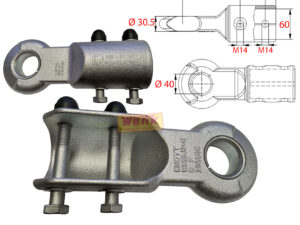 DIN-Zugöse KNOTT 3500kg D:60mm 2xM14 horizontal 54mm verzinkt