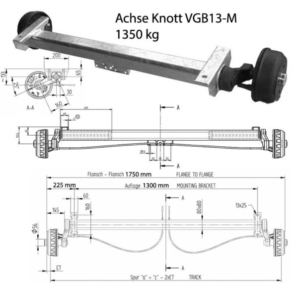Achse KNOTT VGB13M-27222 1350kg C:1750 B:1300 L:1370