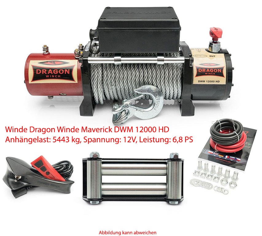 XPOtool Elektrische Seilwinde 12V Motorwinde Seilhebezug bis 1570 kg  Seilzug 350W Motor 1,8m/min