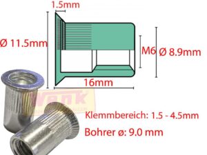 Blindnietmutter SK Alu M6 Pack/250Stk.