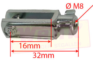 Gabelkopf M8x16mm mit ES Bolzen